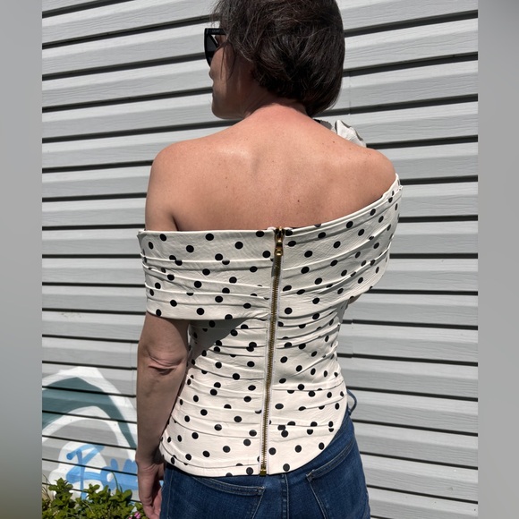 BALMAIN RARE ONE-OF-A-KIND SCULPTED LAMBSKIN LEATHER POLKADOT ROSE TOP - Picture 4 of 16